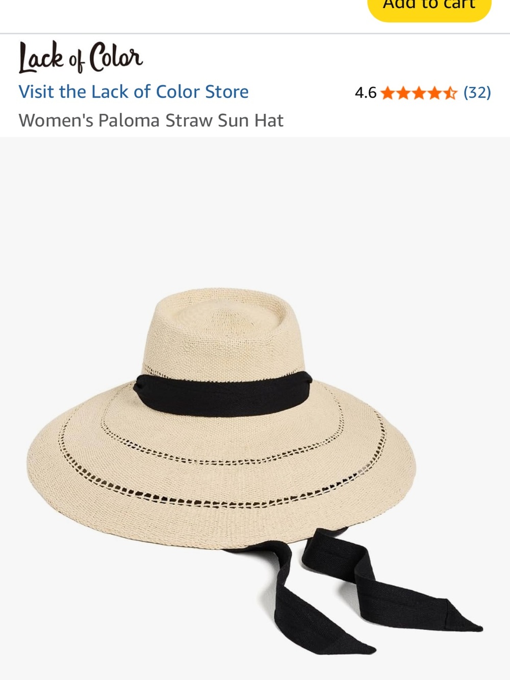 Lack of Color Beige Straw Sun Hat with Black Ribbon